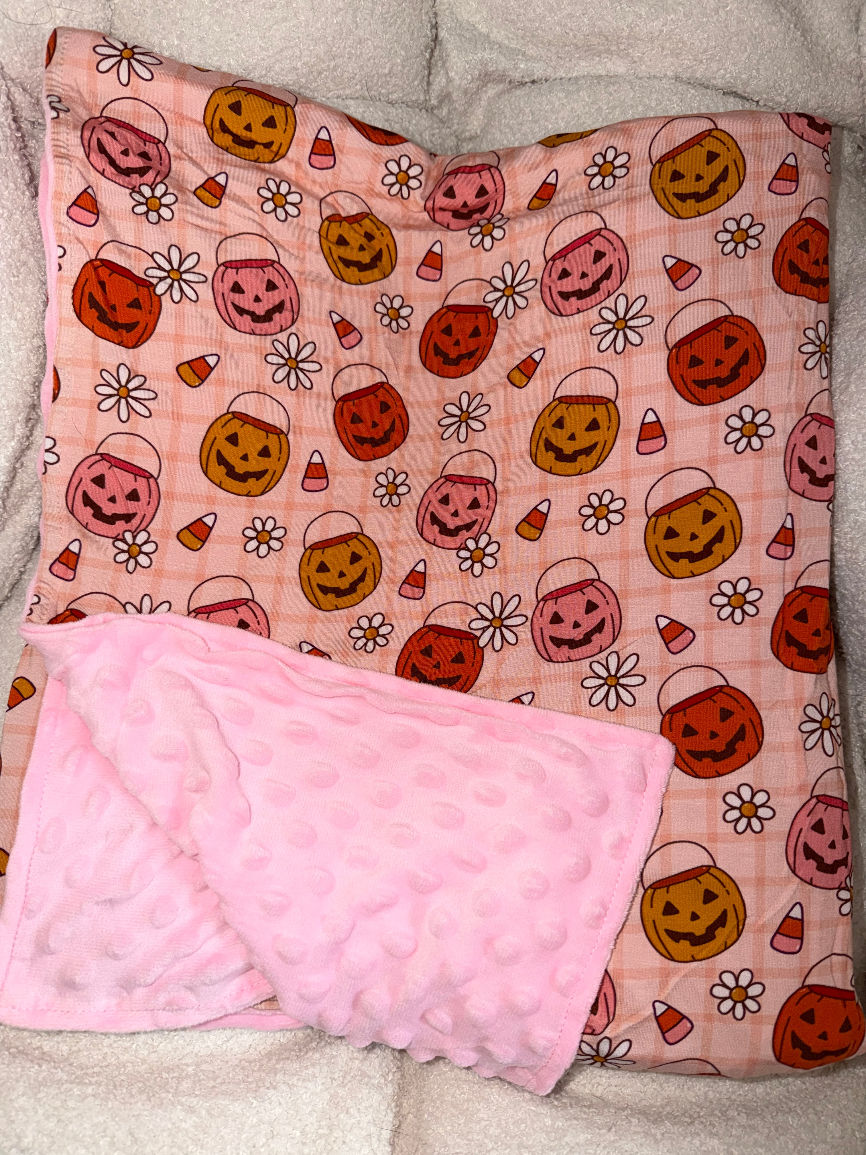 Pink Pumpkins Bamboo x Minky Blanket (60x80")