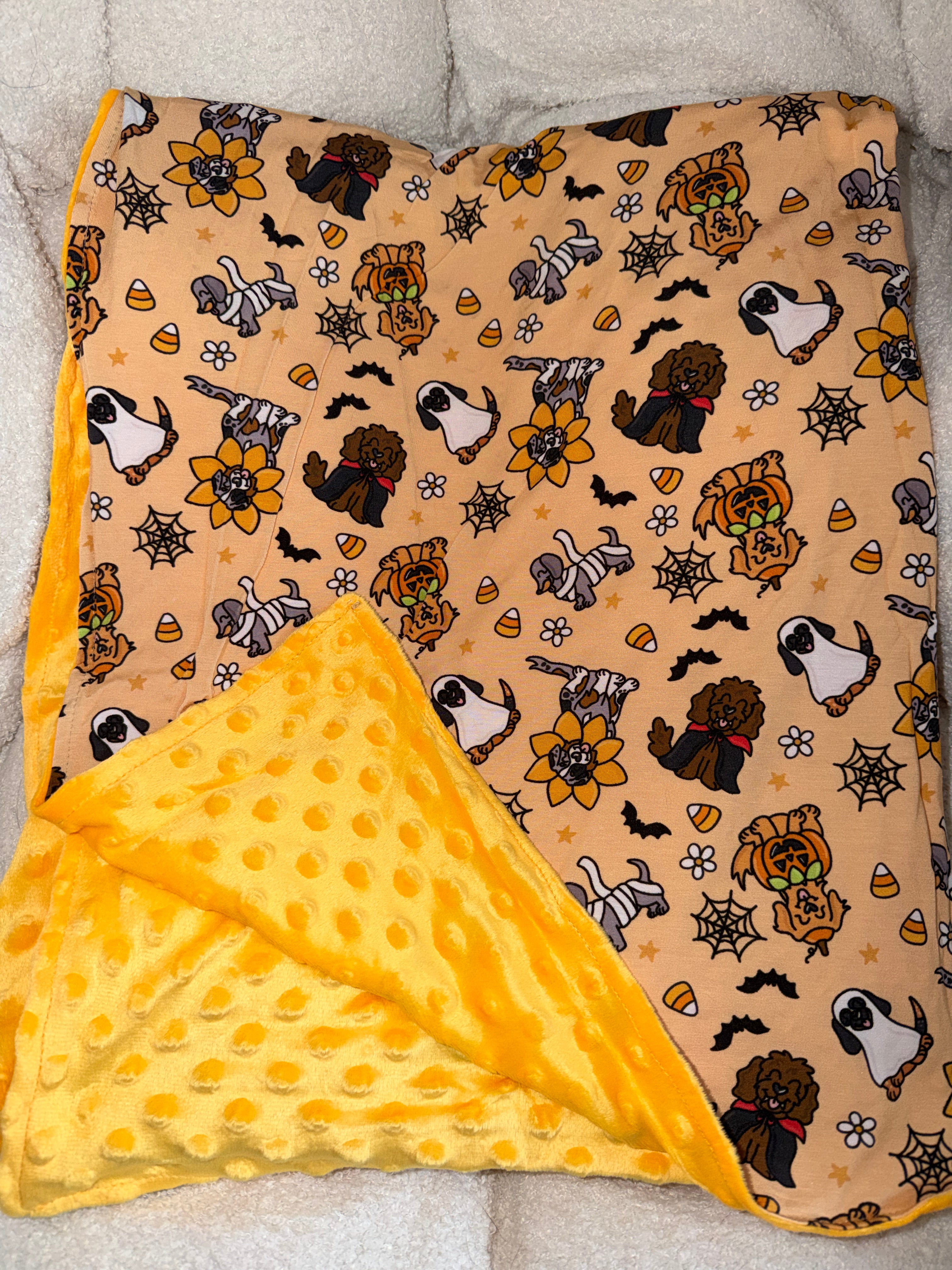Halloween Dogs Bamboo x Minky Blanket (60x80")